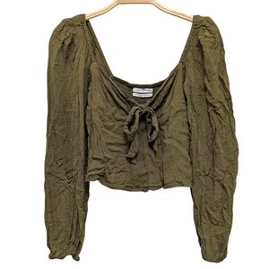 Urban Outfitters Olive Green Front Tie Long Sleeve Crop Top